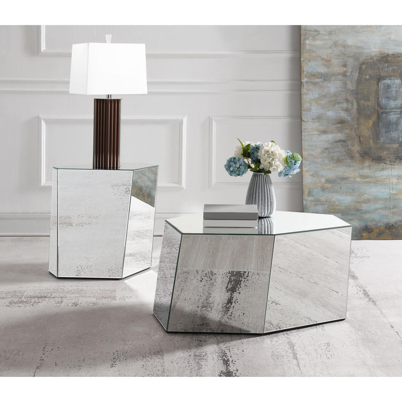  Coaster Furniture Capella 710447 Mirrored Abstract Geometric End Table - Silver IMAGE 6