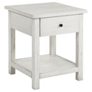  Coaster Furniture Payne 710557 1-Drawer Wood End Table with Shelf - Distressed White IMAGE 1
