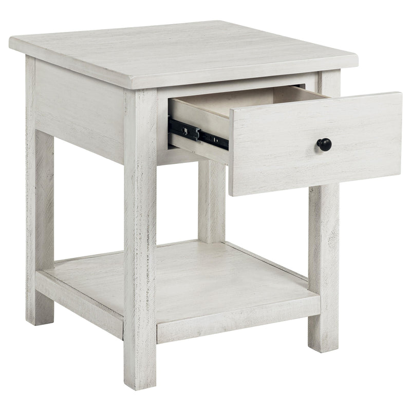  Coaster Furniture Payne 710557 1-Drawer Wood End Table with Shelf - Distressed White IMAGE 2