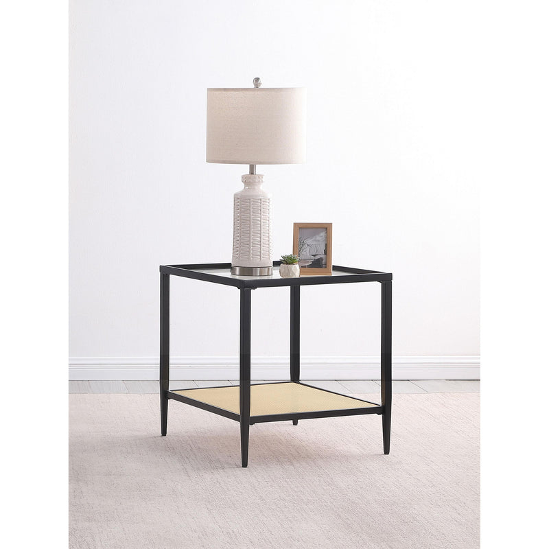  Coaster Furniture Amherst 710657 Glass Top Metal with Cane Shelf End Table - Black IMAGE 2
