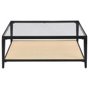  Coaster Furniture Amherst 710658 Glass Top Metal with Cane Shelf Coffee Table - Black IMAGE 3