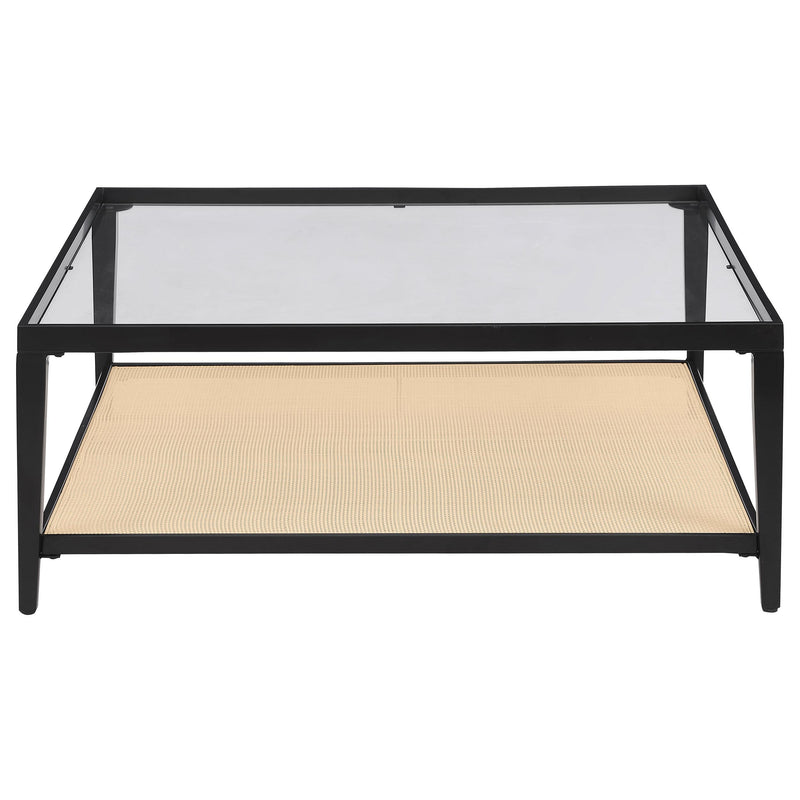  Coaster Furniture Amherst 710658 Glass Top Metal with Cane Shelf Coffee Table - Black IMAGE 3