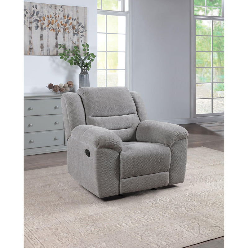 Coaster Furniture Gilson 602553 Chenille Upholstered Glider Recliner Chair - Grey IMAGE 2