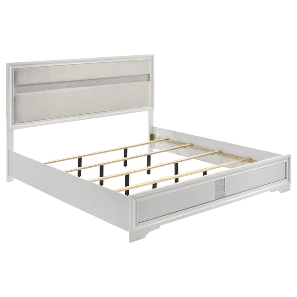 Coaster Furniture Miranda 205110KE 54-inch Upholstered Eastern King Panel Bed - White IMAGE 1