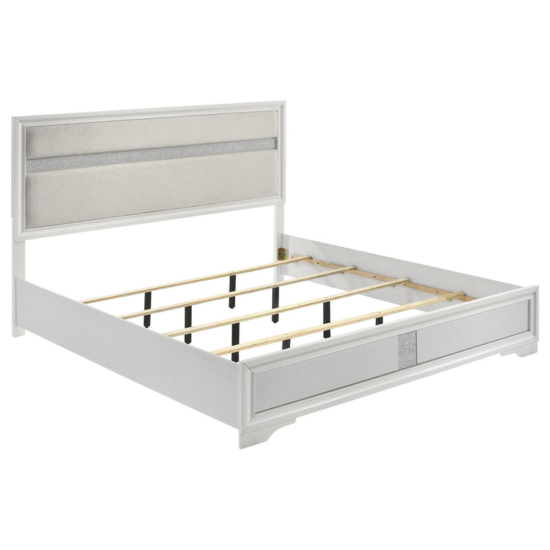  Coaster Furniture Miranda 205110KE 54-inch Upholstered Eastern King Panel Bed - White IMAGE 1