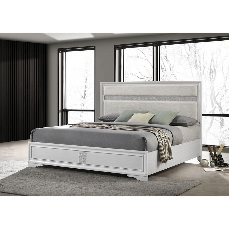  Coaster Furniture Miranda 205110KE 54-inch Upholstered Eastern King Panel Bed - White IMAGE 2