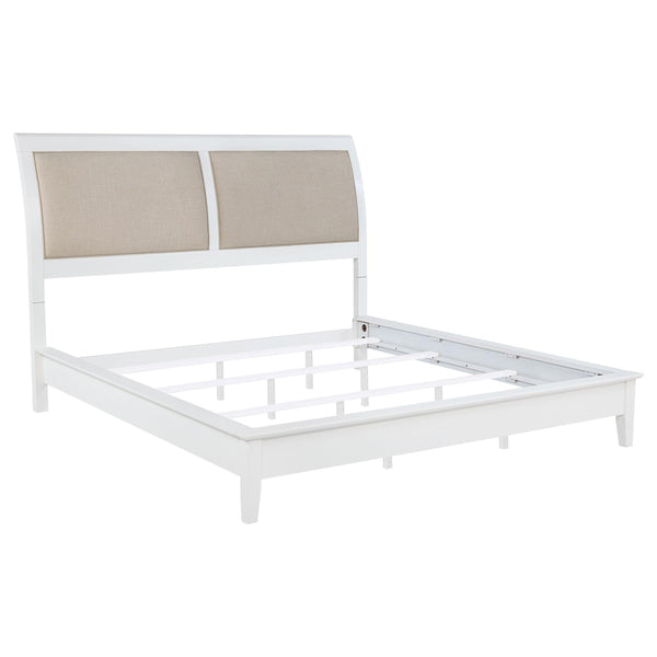  Coaster Furniture Bexhill 223471KE 56-inch Upholstered Eastern King Panel Bed - White IMAGE 1