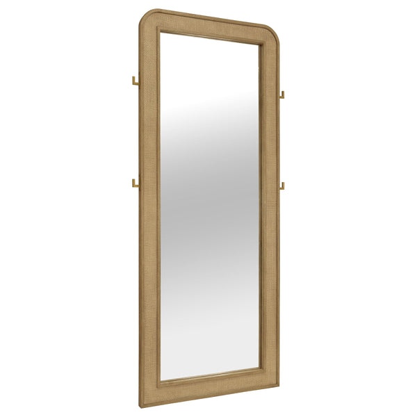  Coaster Furniture Arini 224309 Cane Weave Full Length Standing Floor Mirror - Sand Wash IMAGE 1