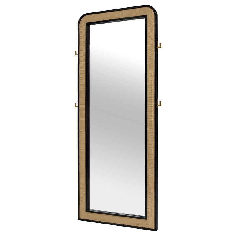  Coaster Furniture Arini 224339 Cane Weave Full Length Standing Floor Mirror - Black IMAGE 3