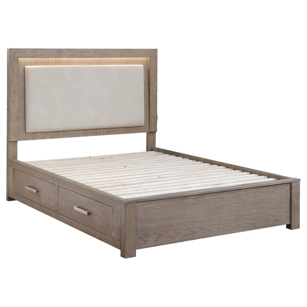  Coaster Furniture Kenora 224850KE 56-inch Eastern King LED Storage Bed - Barley Brown IMAGE 1