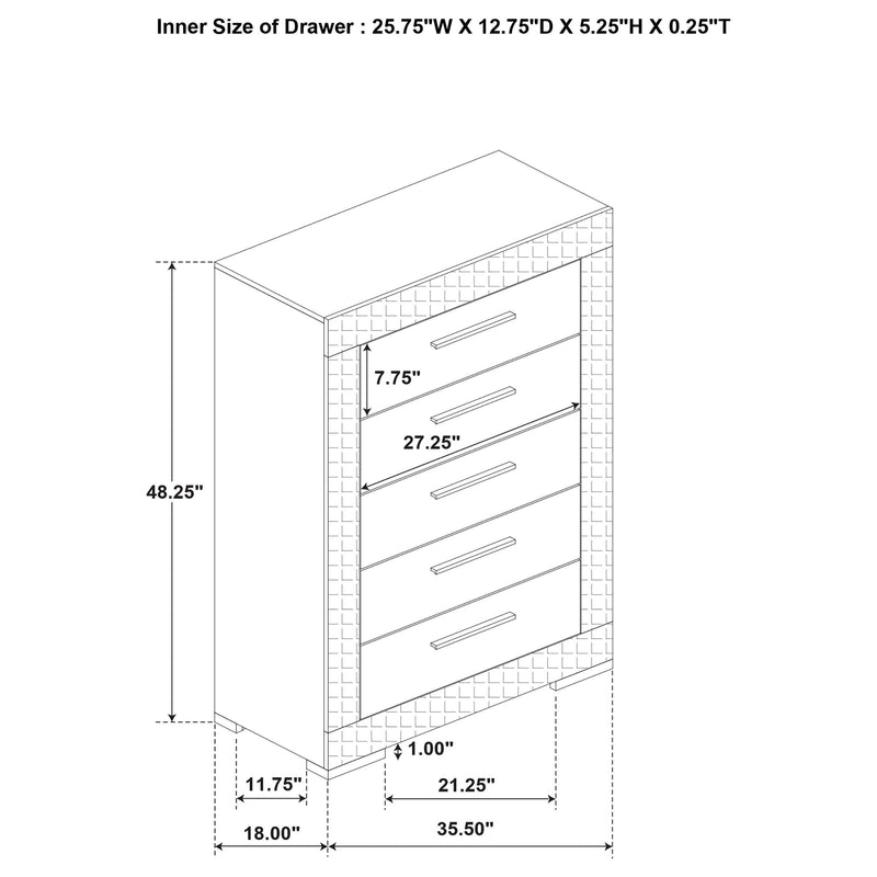  Coaster Furniture Ives 224975 5-Drawer Bedroom Chest of Drawers - Grey High Gloss IMAGE 10