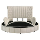  Coaster Furniture Sonya 360111Q Upholstered Queen Round Storage Bed - Ivory IMAGE 4