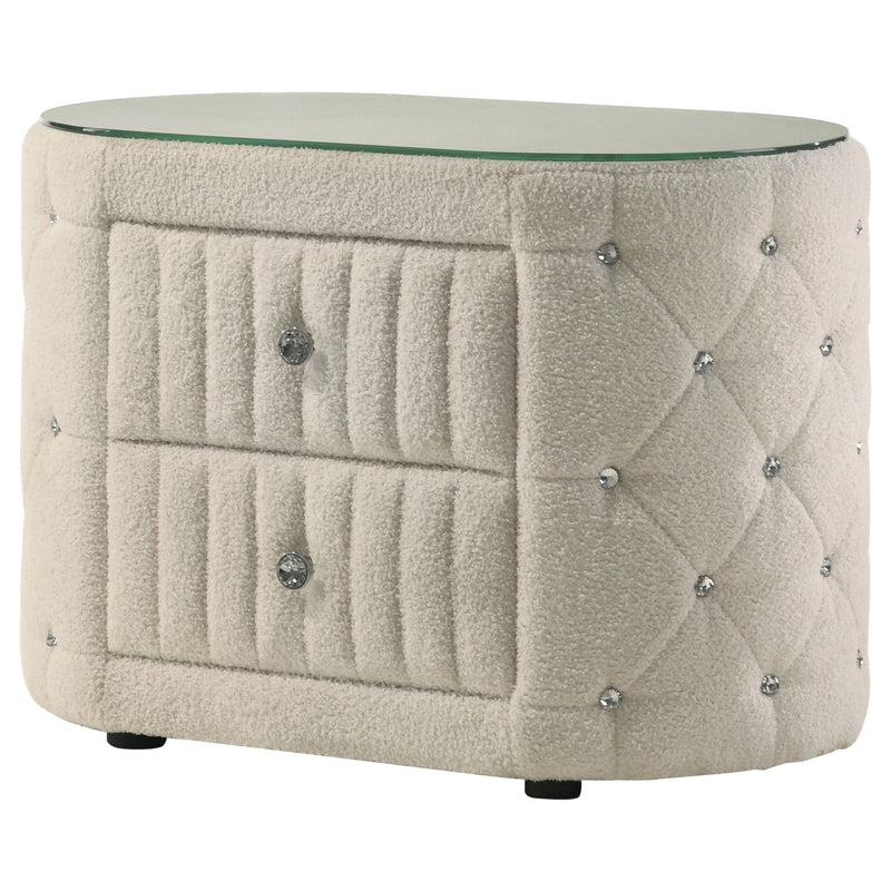  Coaster Furniture Sonya 360112 2-Drawer Upholstered Nightstand Bedside Table - Ivory IMAGE 2