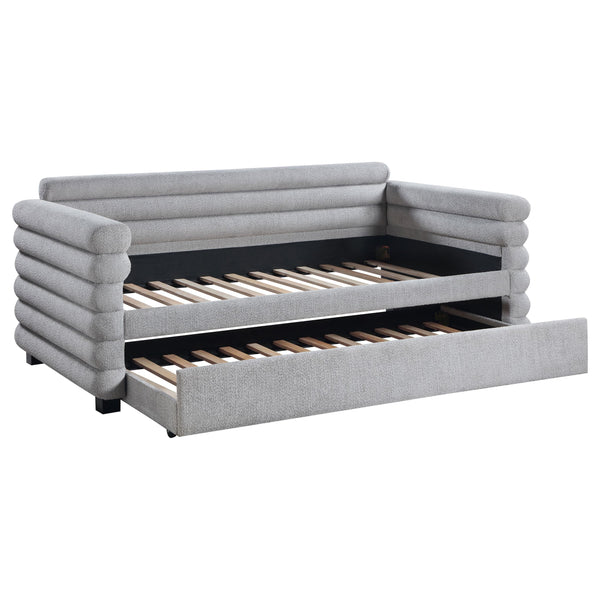  Coaster Furniture Patricia 300718 Boucle Upholstered Twin Day Bed with Trundle - Grey IMAGE 1