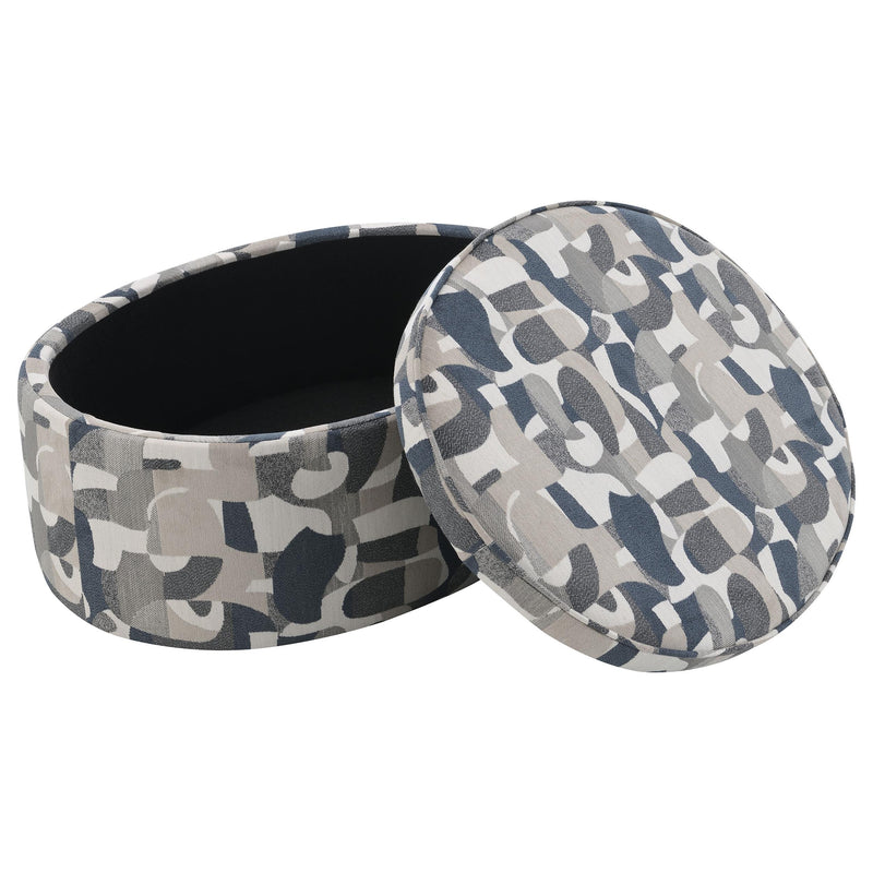  Coaster Furniture Tomkins 509674 Oval Upholstered Storage Ottoman - Indigo Blue IMAGE 2