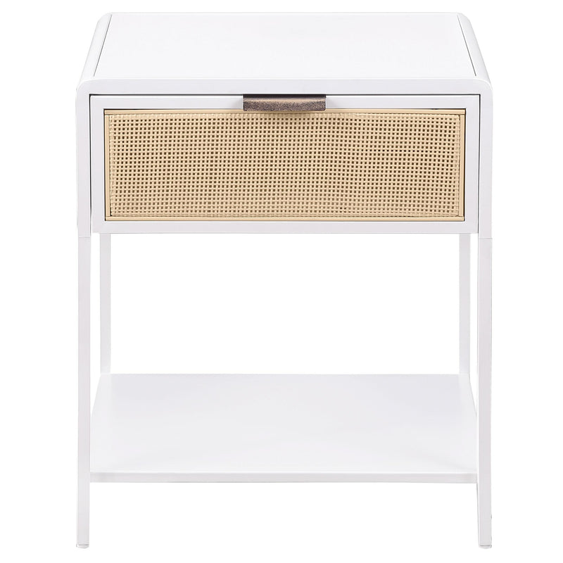  Coaster Furniture Amherst 930236 1-Drawer Radio Weave Cane Metal Bedside Table - White IMAGE 2