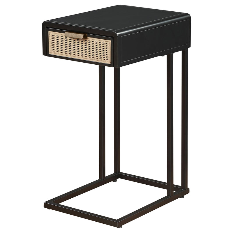  Coaster Furniture Amherst 931631 1-Drawer Radio Weave Cane Metal Side Table - Black IMAGE 4