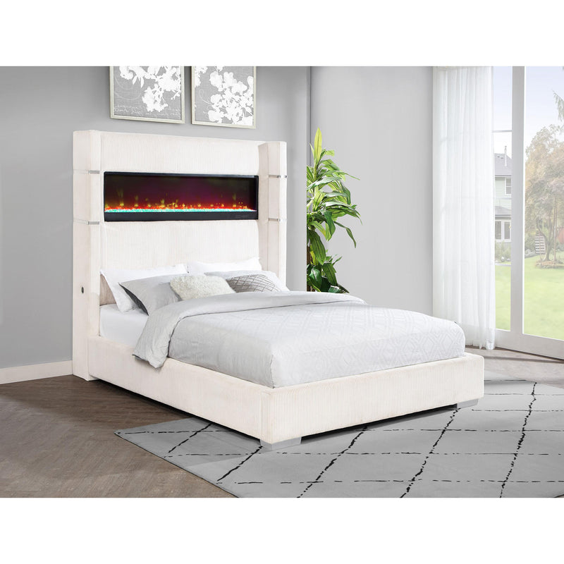  Coaster Furniture Tisdall 306032Q Upholstered Queen Flame Visualizer Bed - Cream IMAGE 2
