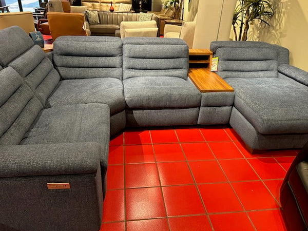 Blue Fabric Sectional with Power