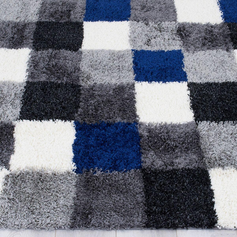 Persian Weavers Rugs Rectangle Deluxe Shag Checkered (Blue-Shadow) 6'X9' IMAGE 2